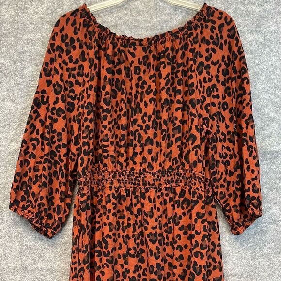 KNOX ROSE Dress Size Large Smocked Elastic Waist Animal Print Rust Large Fall - Picture 11 of 14